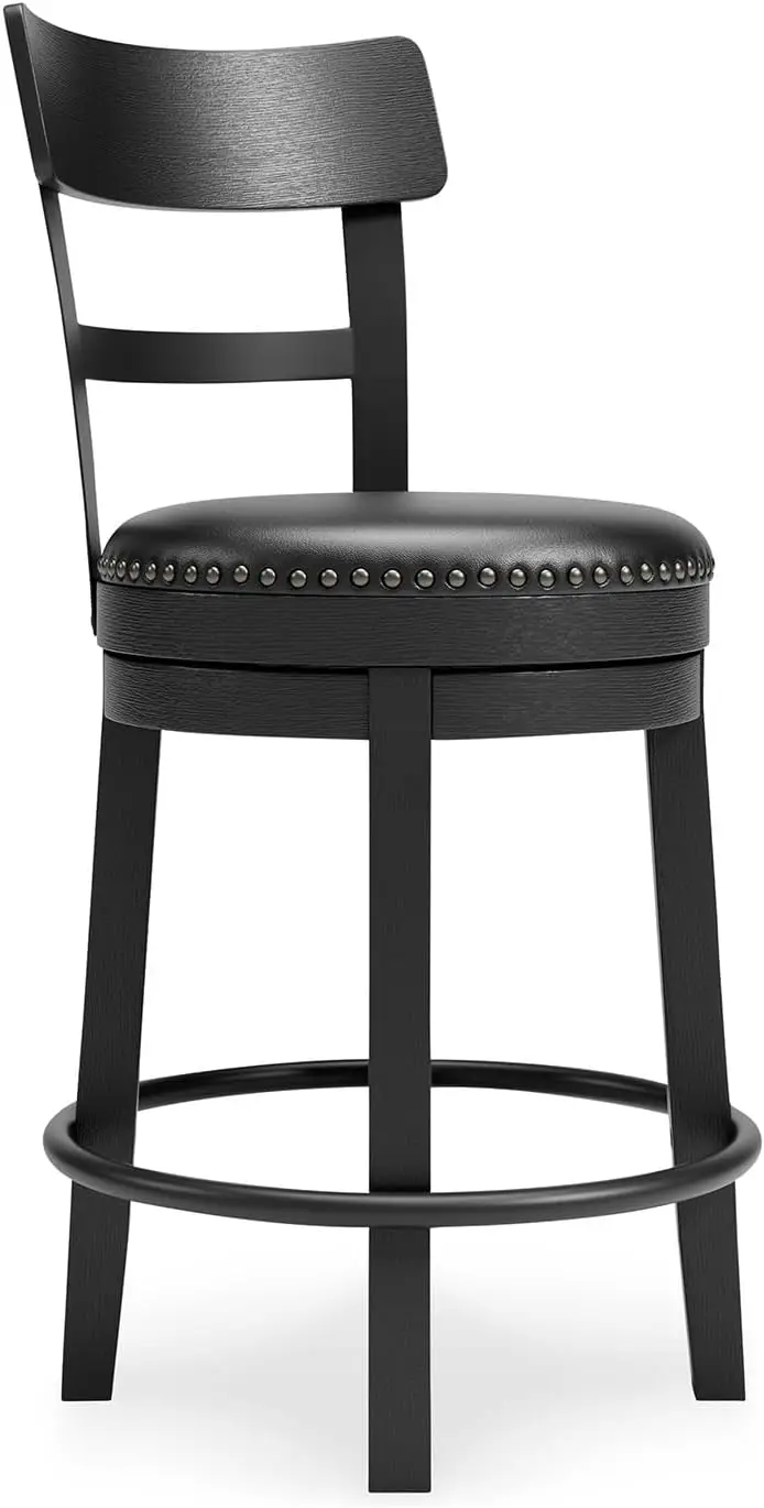 

Valebeck Faux Leather Upholstered Swivel Barstool, Nailhead Trim, Solid Wood, 16.75" W x 19.75" D x 37.25" H, Antique Black