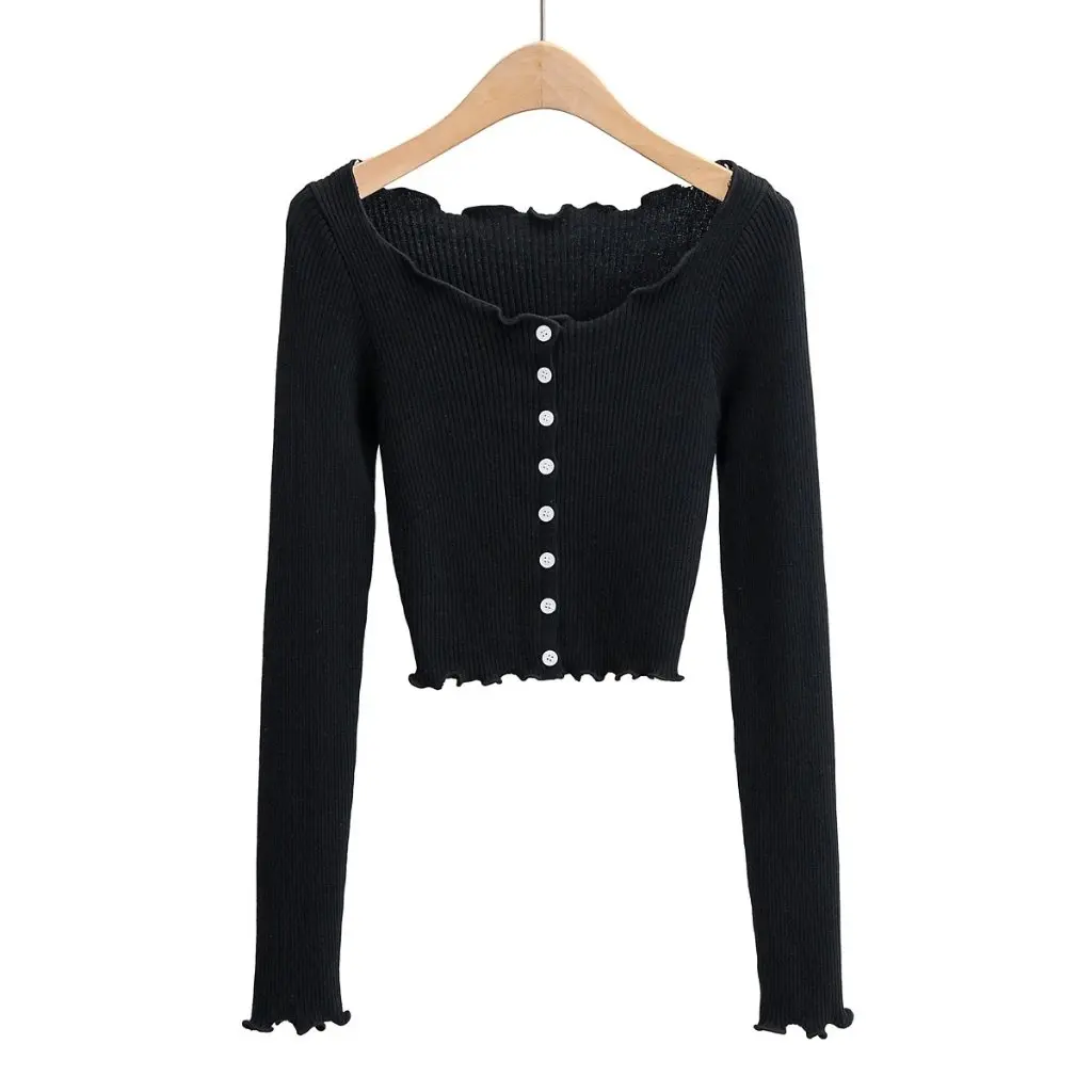 

Women's Slim-fit Off-shoulder Knitted Sweater European American Style Autumn Sexy Base Top Short Navel-exposed Long-sleeved