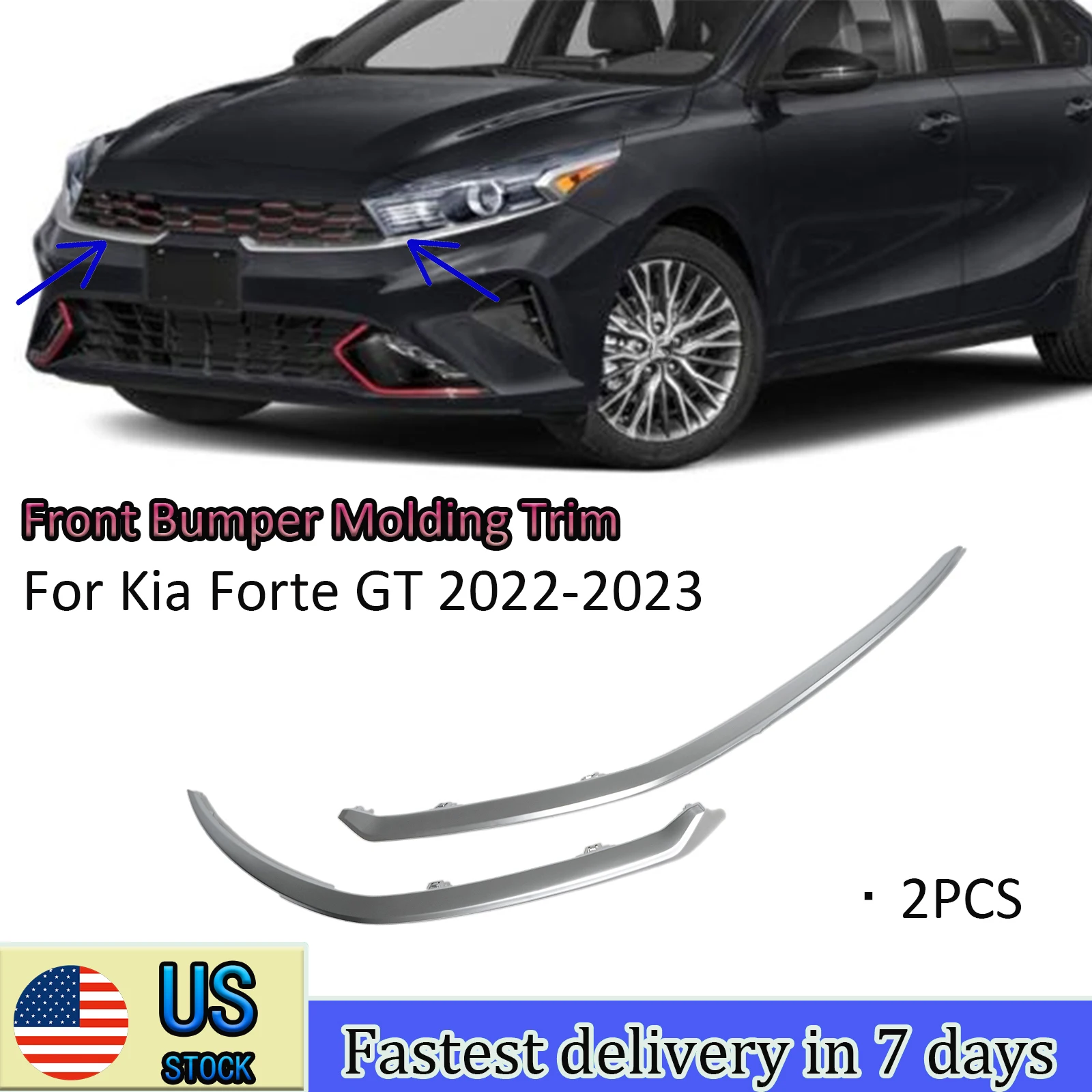 

Front Bumper Molding Trim Grille OE Part 863A7M6510/863A8M6510 For Kia Forte GT 2022-2023 Chrome Silver Body Kit Replacement