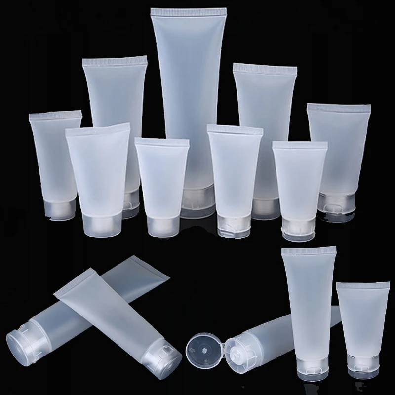 

50Pcs Empty 5-100ml Cosmetic Frosted Soft Tubes with Flip Lids Refillable Hand Creams Lotion Containers Plastic Sample Bottles