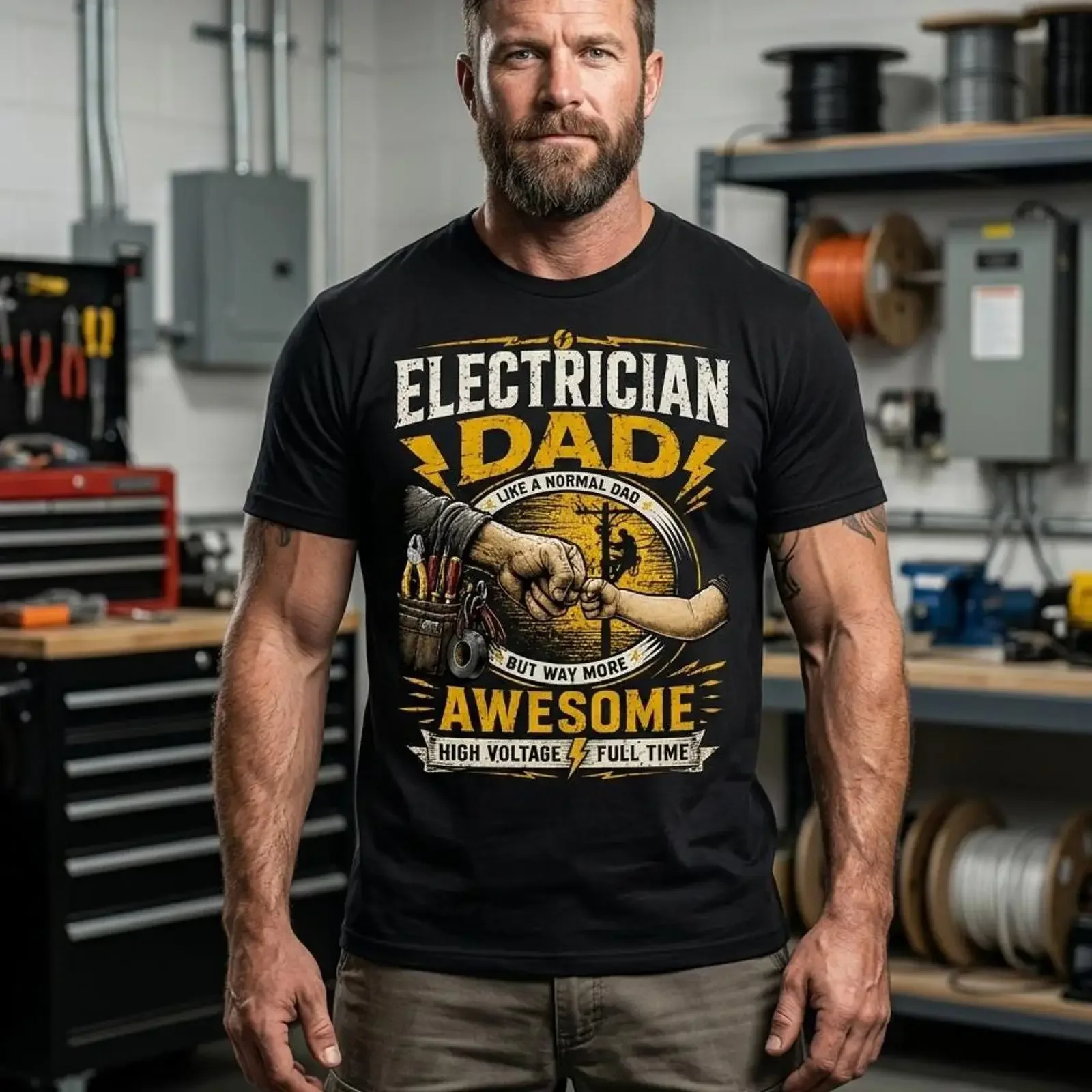Electrician Dad shirt T High Voltage Awesome vintage Washed graphic designer clothes Stretched streetwear Unisex Casual Stylish
