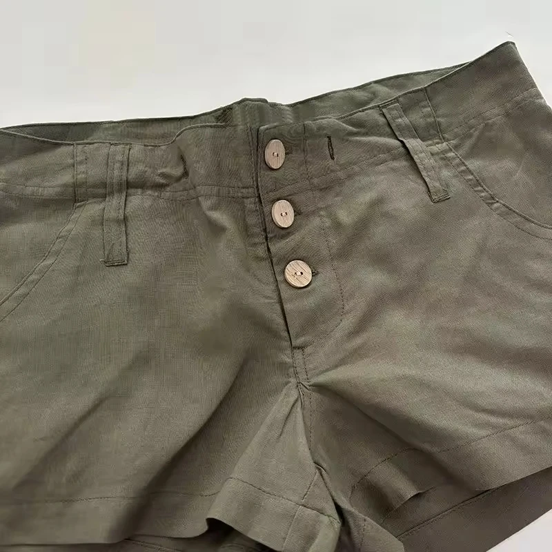 Summer New High-waisted and Thin Single-breasted Design Middle-aged Military Green Slim-fitting Meat-covering Pants