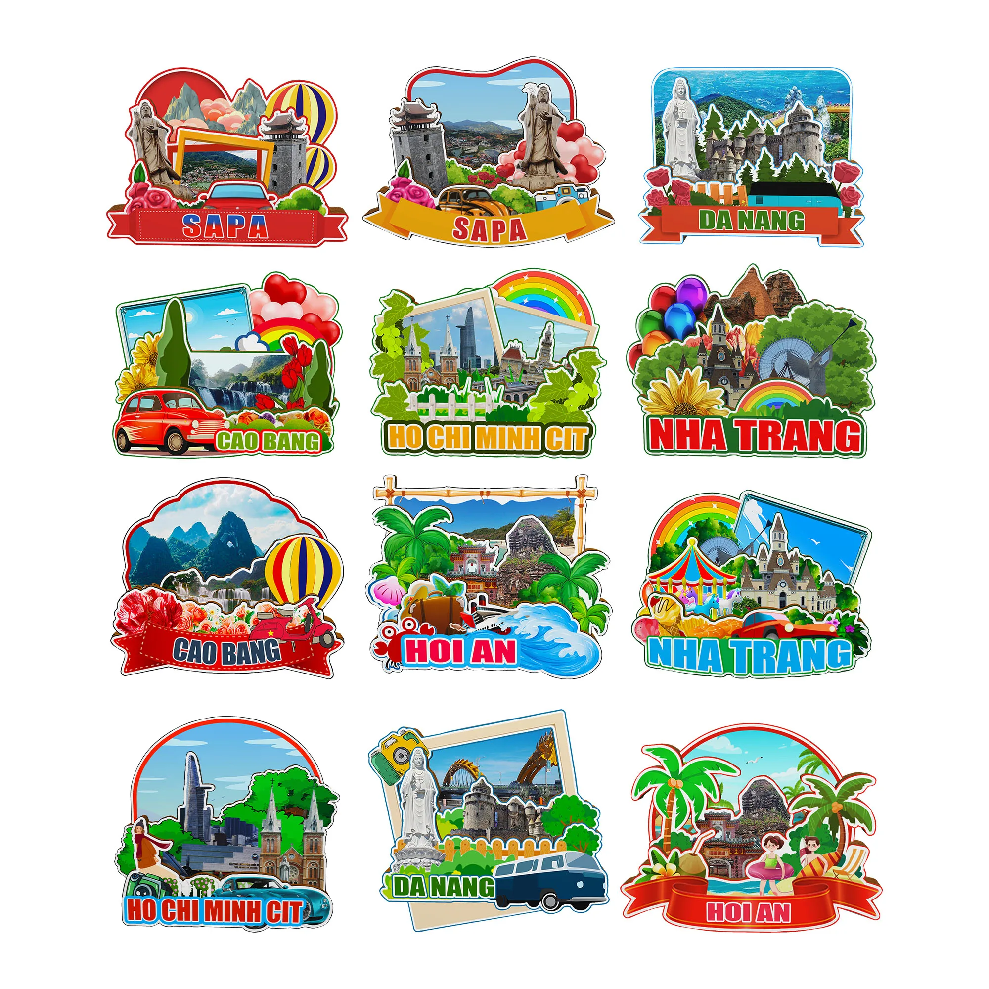Dekorative Magnete für Sapa Cao Bang Hoi An Ho Chi Nakon Cit Da Nang Nha Trang Vietnam City Landmark Souvenirs