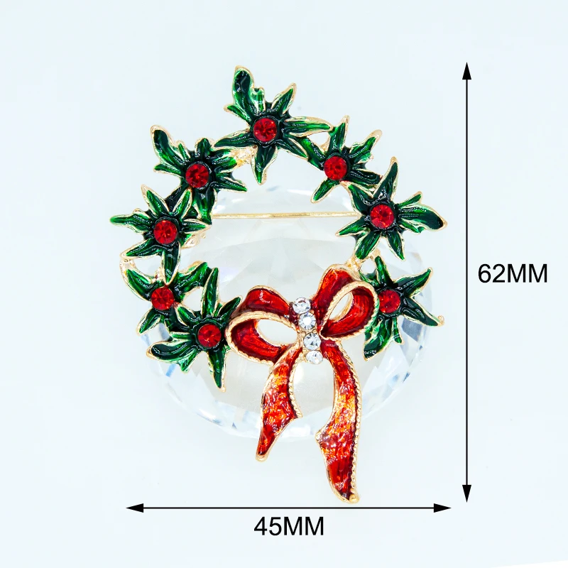 2024 Enamel Bouquet Brooches Red Green Rhinestone Bowknot Collar Pins Winter Jewelry For Women Men Hat Coat Suit Xmas Gifts