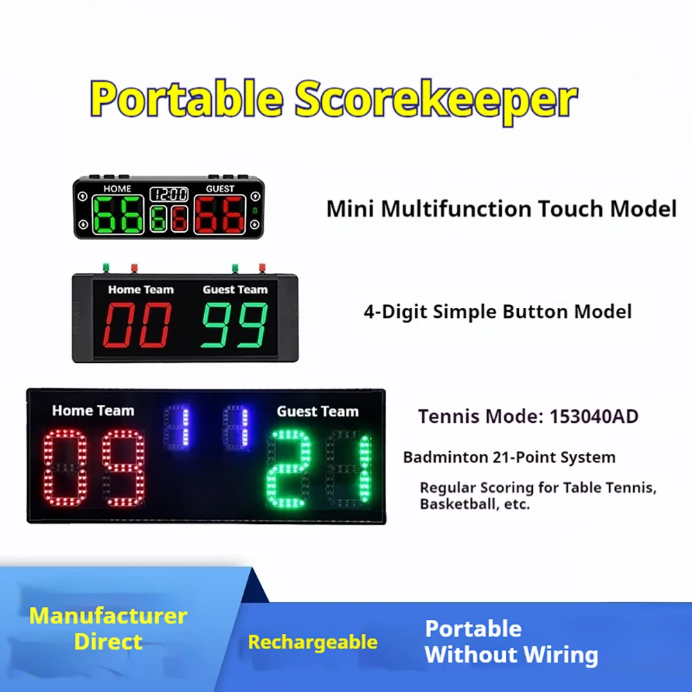 Electronic Scoreboard with Remote Control for Basketball Snooker Tennis Soccer 6-Digit LED Adjustable Brightness