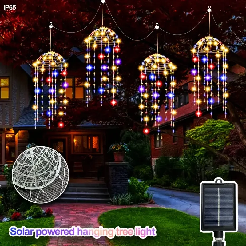 4pcs Solar Hanging Jellyfish Lights 8 Modes Waterproof LED Outdoor String Lights for Garden Weddings Trees Christmas Decorative