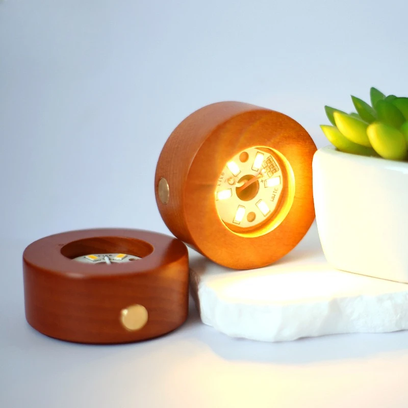Solid Wood LED Creative Night Light Crystal Ball Lighting Base Wooden Handicraft Charging Type Luminous Base