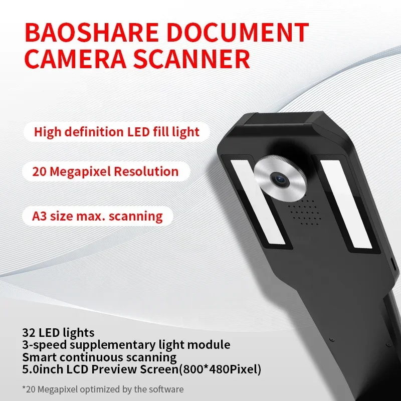 20MP HD Camera Flatten ABBYY OCR Book Scanner A3 Document Scanner With Preview Screen