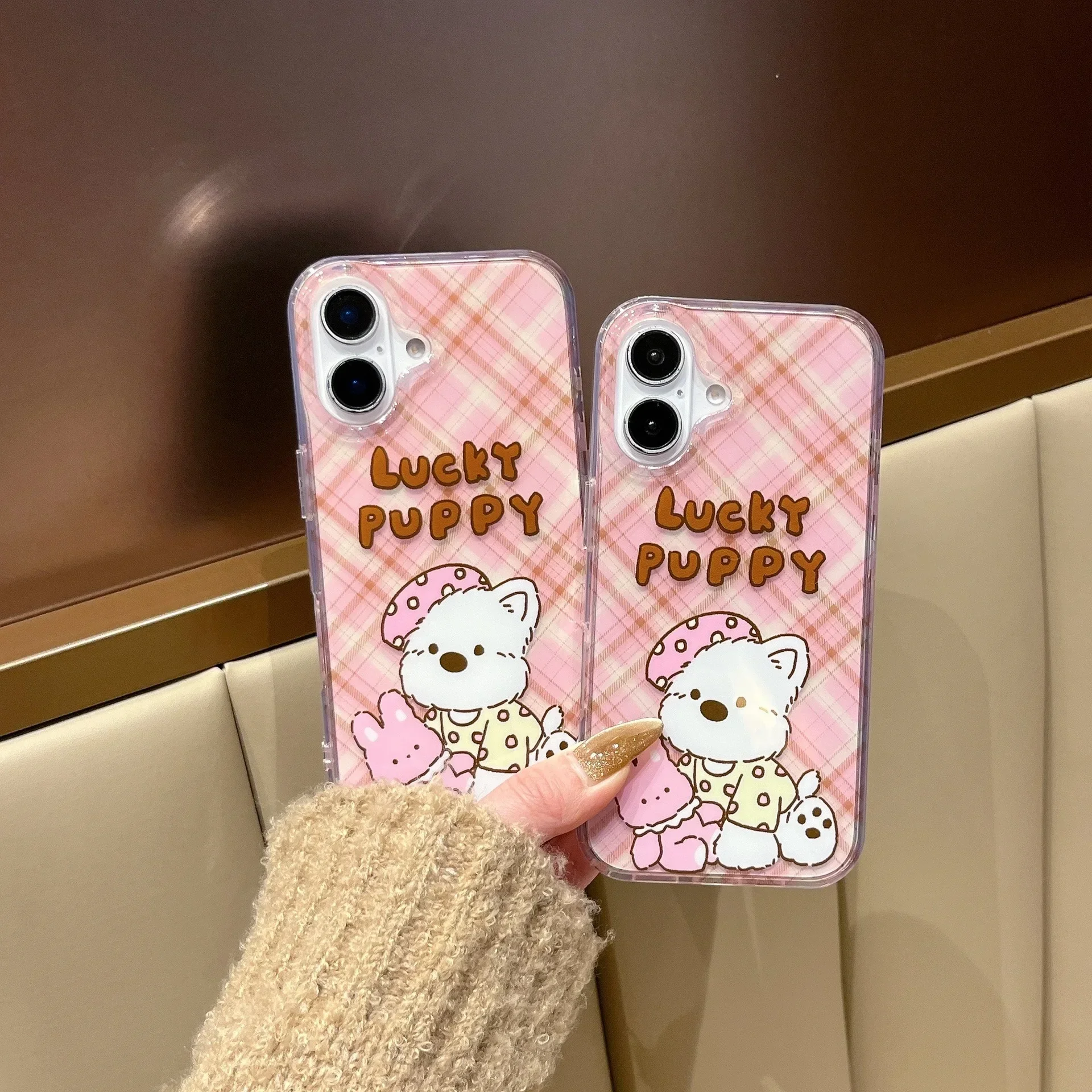 puppy West highland white terrier dog pink Plaid Phone case For iPhone 16 15 14 13 12 11 Pro Max Case Cute Luxury Cartoon Cover