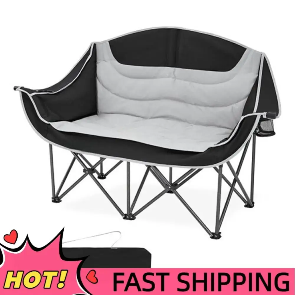 

Двойной стул для кемпинга, складной стул с подстаканником и сумкой для переноски, портативная скамейка для кемпинга, 600 фунтов для взрослых