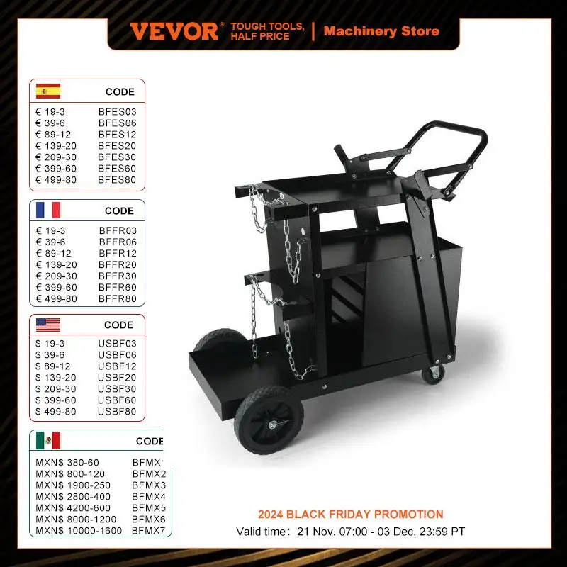 VEVOR Welding Cart 2-Tier 4 Drawers Welder Cart with Tank Storage Safety Chains Rolling Welder Cart for Mig Welder Plasma Cutter