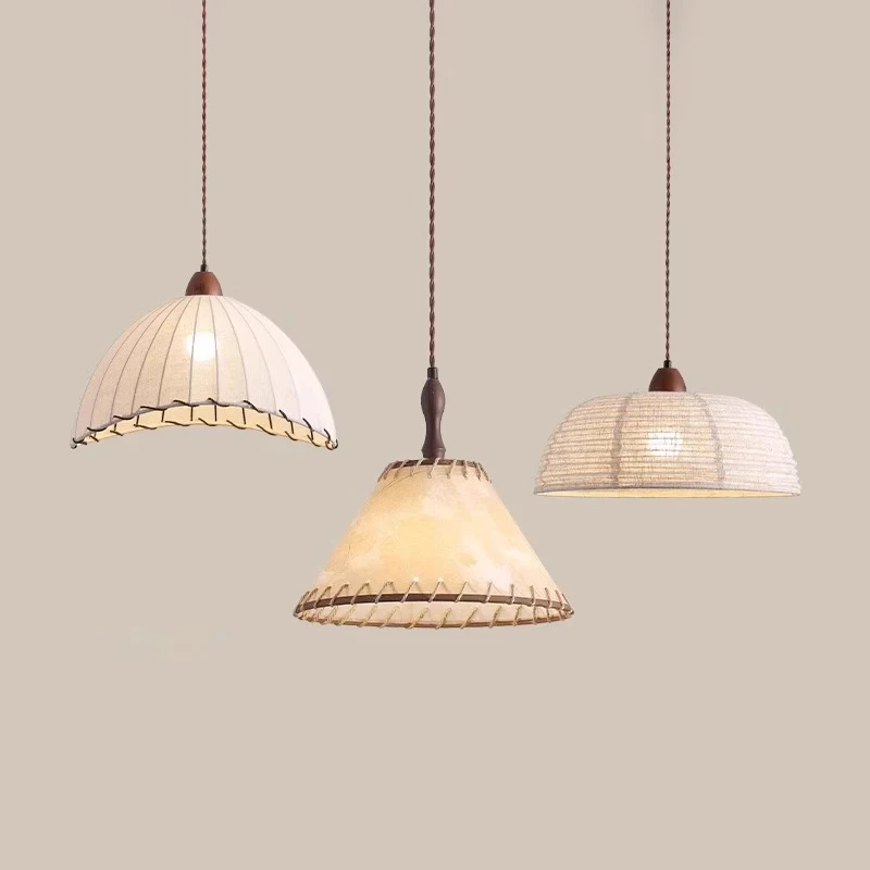

Japanese style restaurant pendant light wooden fabric retro dining room light vintage homestay bar desk lamp