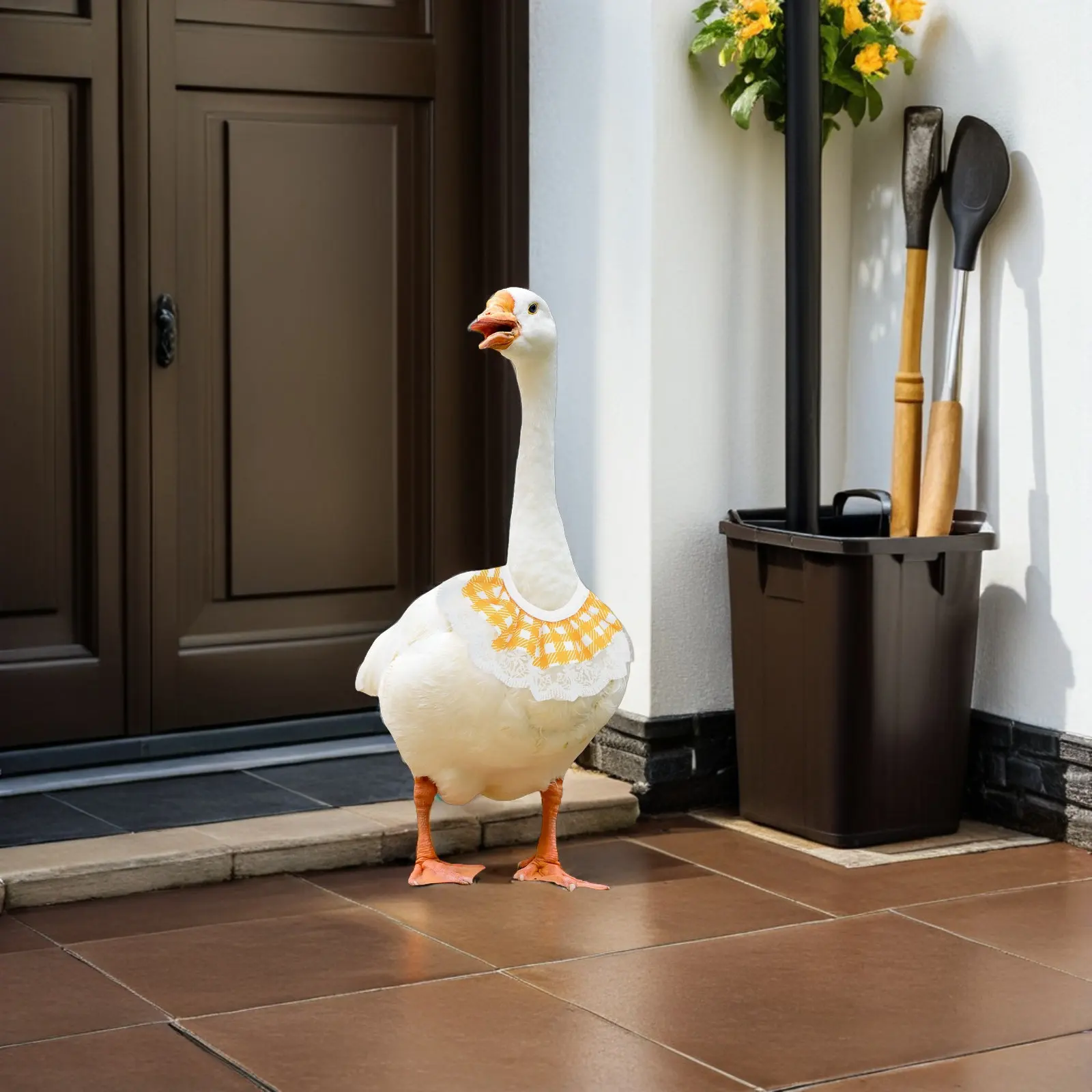 1Set Garden Goose Statue Clothes Porch Goose Costume Straw Hat Checkered Bandana Summer Lawn Outdoor Decor Front Yard Porch