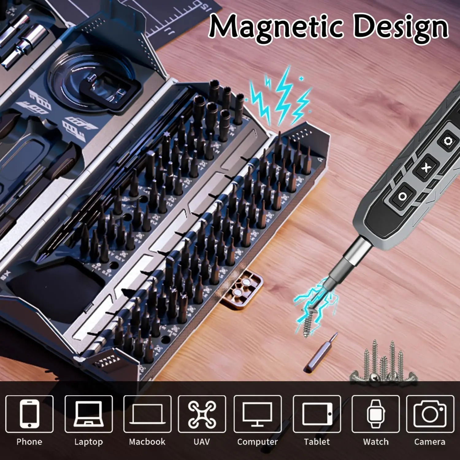Conjunto de chave de fenda elétrica 180 em 1 com 162 bits, 3 modos de torque, capa magnética para reparo de computador com câmera de telefone