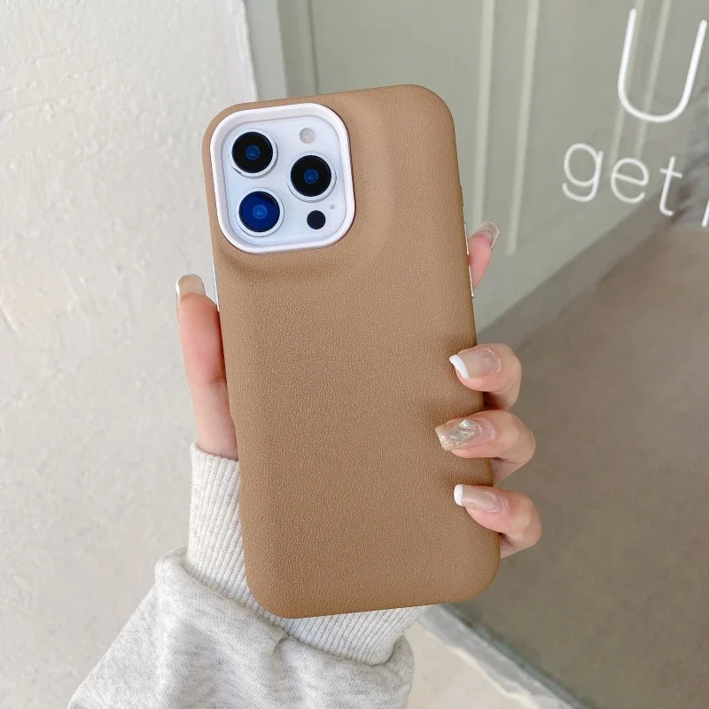 New Solid Color Skin Texture Pattern Bread phone case for iphone 16 15 14 13 12 pro max 16 plus Shockproof Bumper cover Luxury