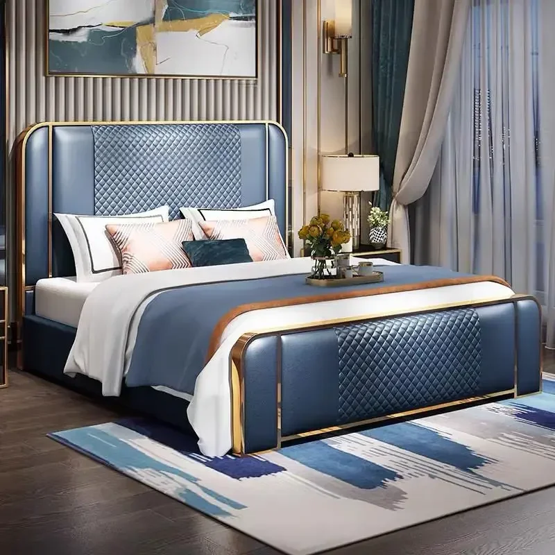 Marco De Cama doble De cuero Artificial, cabeceros De madera De 150X200, Cama doble tamaño King, Casa De lujo, Cama De Casal, muebles De dormitorio