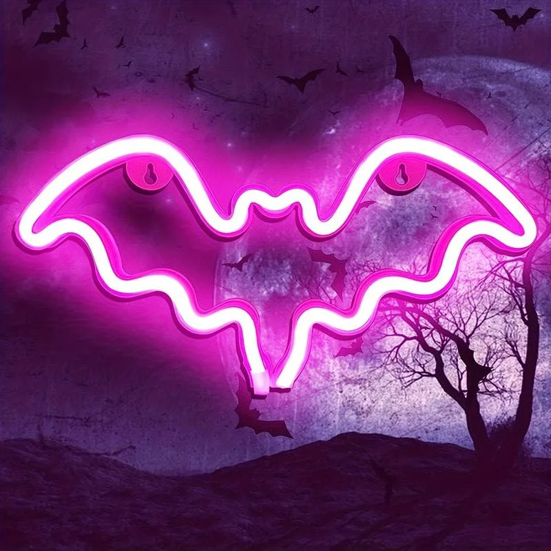 36x18cm Bat Neon Sign LED Night Lights USB Battery Halloween Wall Decoration Indoor Neon Wall Hanging Lamp For Home Bar Party