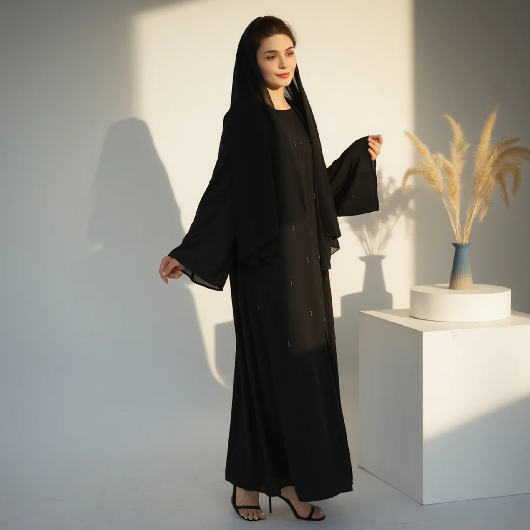 Nuovo Kimono In Rilievo Aperto Abaya Dubai Turchia Caftano Donne Musulmane Abito Modesto Eid Ramadan Islam Jalabiya Kebaya Caftano Femme Robe
