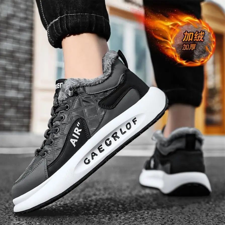 Shoes Men Plush Warm High Top Lace-Up Snow Boots Mens Fashion Chunky Sneakers Platform Casual Winter Shoes Male Outdoor Shoes