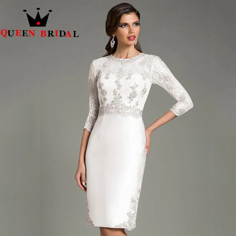 Elegant Satin Mother Of The Bride Dresses Sheath 3/4 Sleeves Lace Appliques Formal Wedding Gowns Robe De Soirée Femme Custom C99