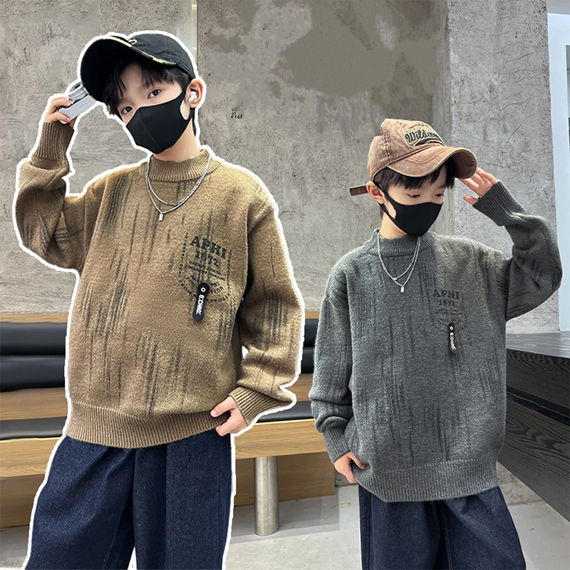 

Elegant Children Sweater for Boy High Fashion Street Knitwear Outfit Kids Teenager New Design Autumn Knitted Clothing Age 4-14 Y