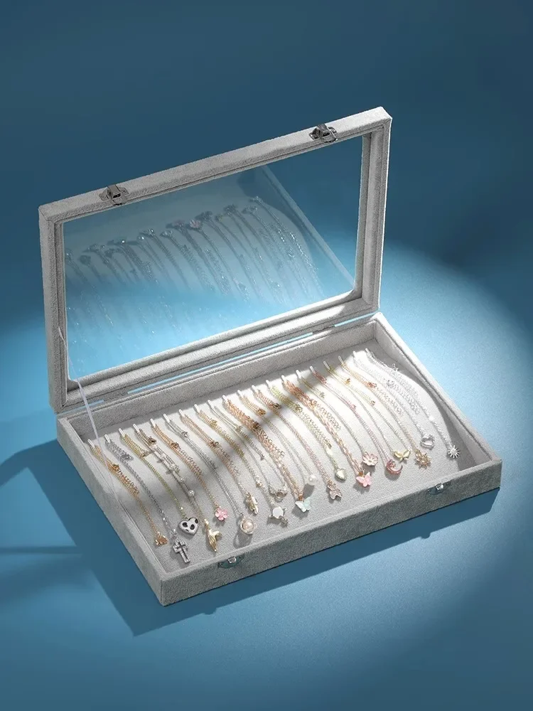 Lbarley Velvet 20 Hooks Jewelry Showcase for Necklaces Jewelry Box Stackable Glass Top Lockable