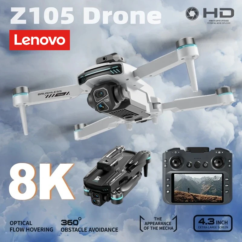 

Дрон Lenovo Z105 4K профессиональный с камерой 8K HD, оптическим позиционированием, бесщеточным двигателем, Wi-Fi FPV, видео и 4,3-дюймовым экраном для управления