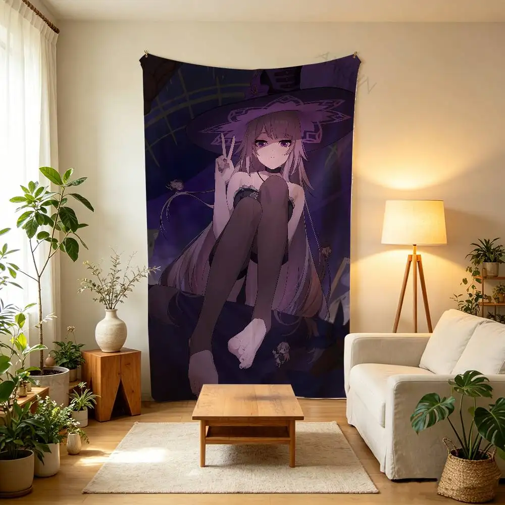 Large Kawaii Herta Girl Honkai Star Rail Anime Game Tapestry for Bedroom Living Room Decor Cute Aesthetic Wall Art Blanket