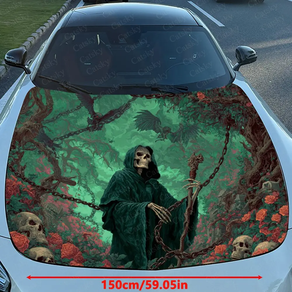 Underworld Skeleton Black Robe Car Vinyl Stickers, Car Bonnet Film, Stickers-vinyl Packaging, Suitable For Most Cars; Bubble-fre