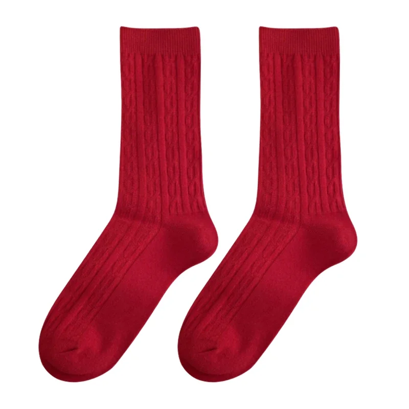 New Year\'s Socks For Women Winter Casual Red Casual Warm Socks Female Breathable Solid Color Fashion Crew Socks Simple