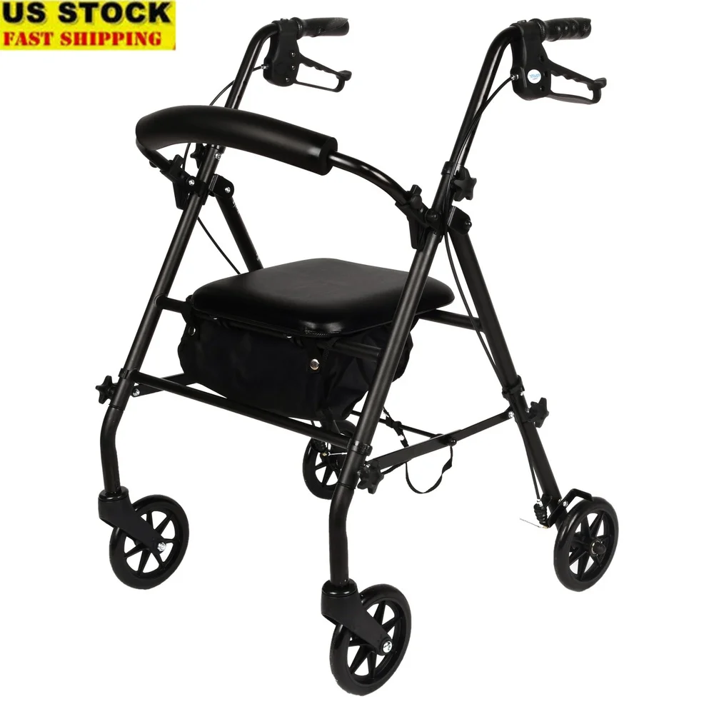 

Rolling Walker Seniors with Seat Wheels Portable Foldable Rollator Lightweight 350lb Capacity Ergonomic Handle Hand Brakes