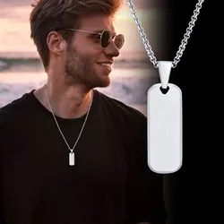 Rectangle Bar Necklaces for Men, Waterproof Stainless Steel Geometric Pendant Collar, with Box Chain 45/50/55/60/70cm