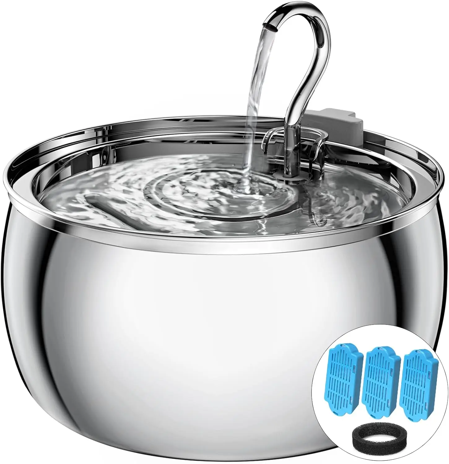 

Фонтан для кошек из нержавеющей стали, сверхтихий насос емкостью 4,0 л/1,1 галлона с системой мультифильтра, можно мыть в посудомоечной машине для нескольких домашних животных