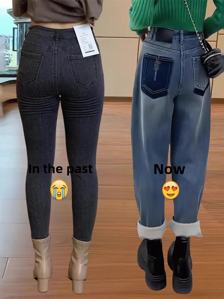 レトロハイウエストルーズハーランジーンズレディースプラスサイズ梨体型体型スリムデニムパンツ秋新作大きいサイズ