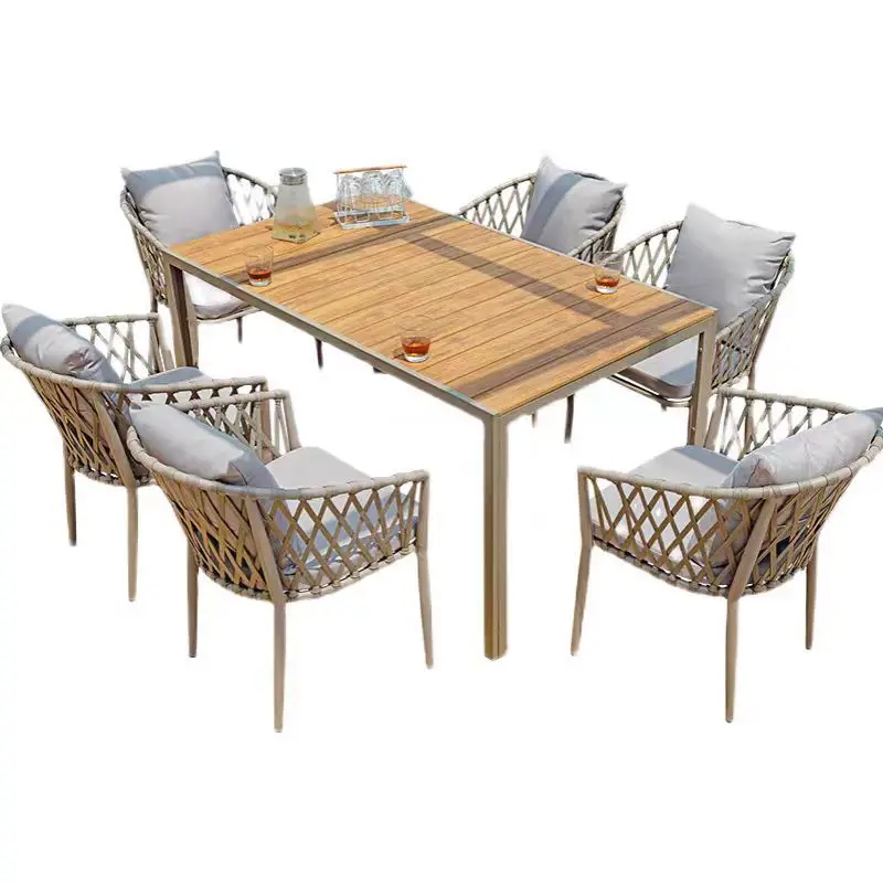 

Outdoor Furniture Courtyard Villa Leisure Rattan Tables and Chairs Outdoor Balcony Courtyard Plastic Wood Dining Table Wooden
