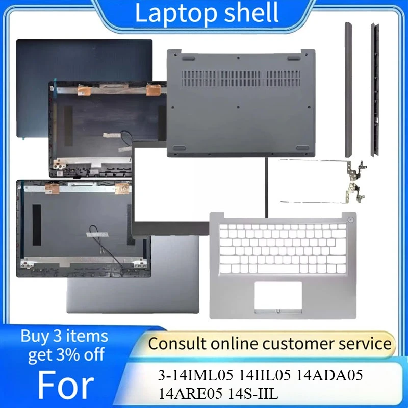 LCD Screen Back Cover Front Bezel For Lenovo Ideapad 3-14IML05 14IIL05 14ADA05 14ARE05 14S-IIL IML Hinges Palmrest Lower