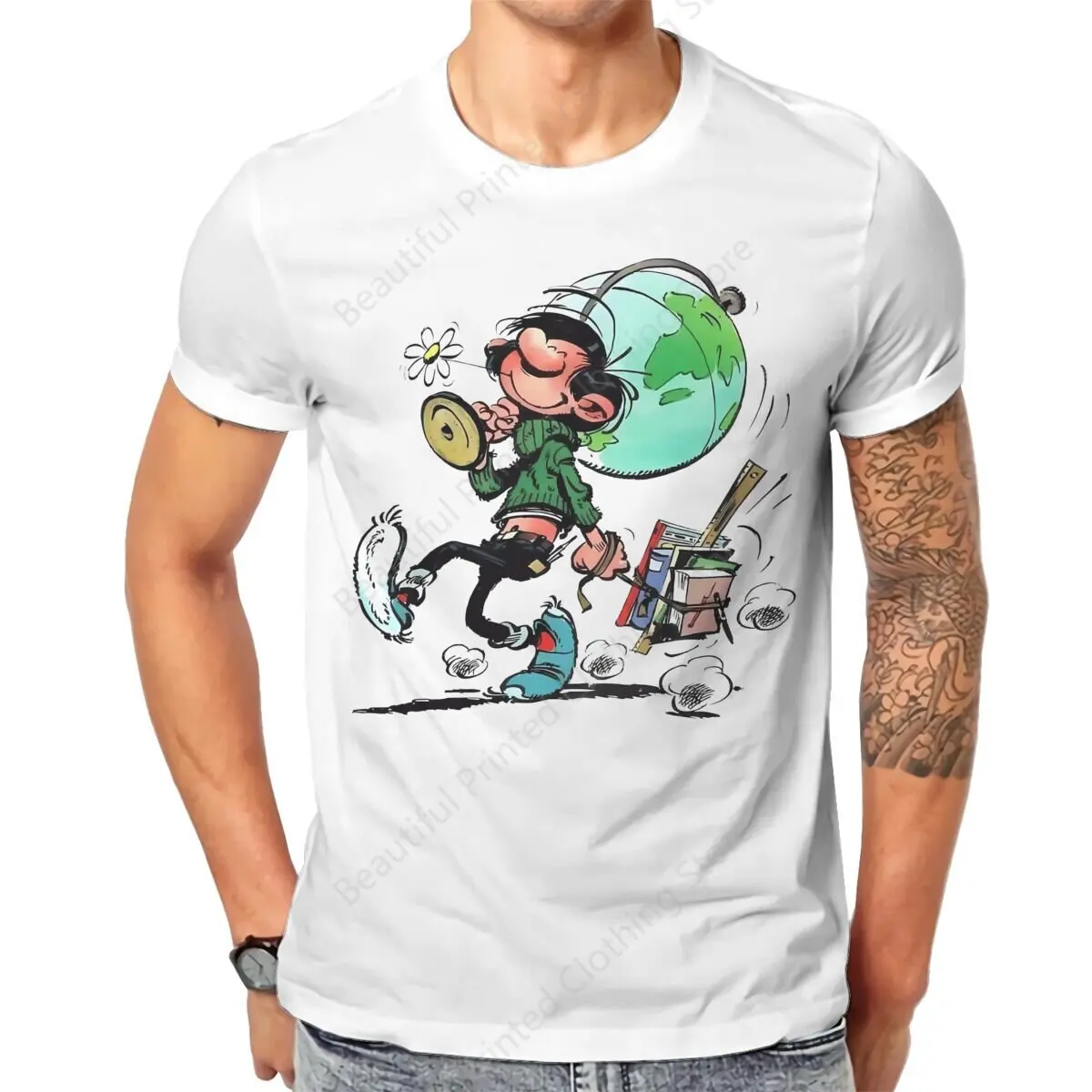 Men Women Trend Fun T-shirt Gaston Lagaffe Anime Funny Printing  T-shirts Fashion Loose Tops Street Short Sleeve