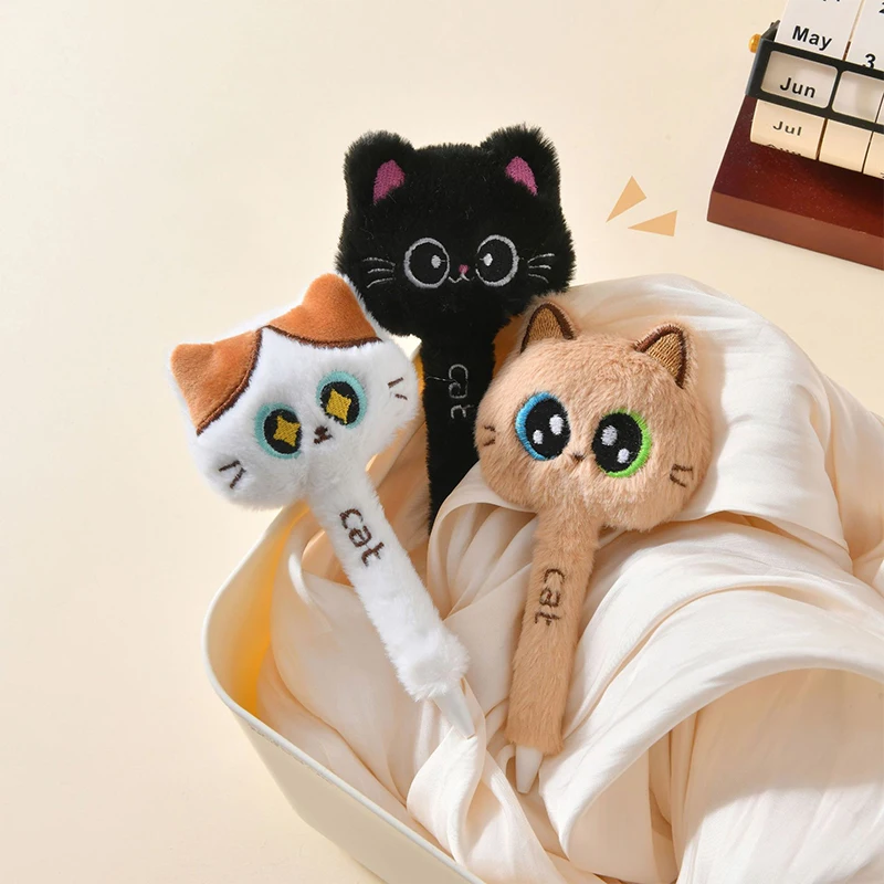 Creative Cute Cat Style Plush Gel Pen 0.5mm Fine Point Black Quick-Drying Clickable Office School Stationery Gift