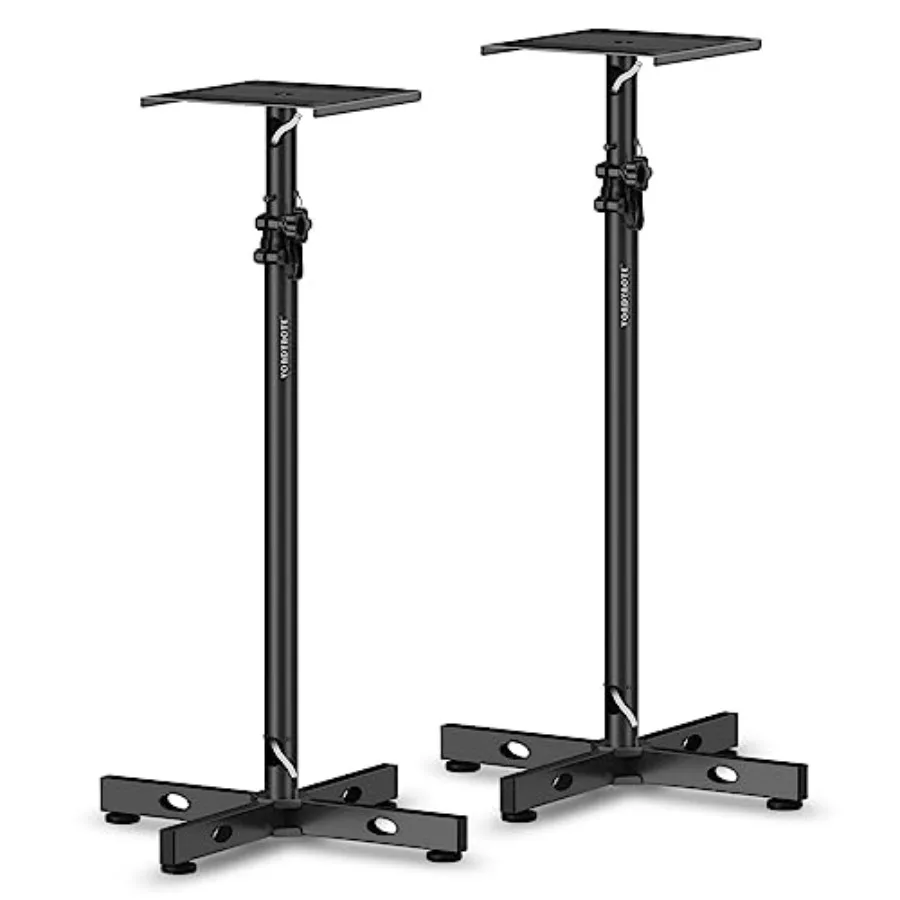 

Set of 2 Adjustable Height Studio Monitor Stands with Cable Management in Black for Professional Audio Setup