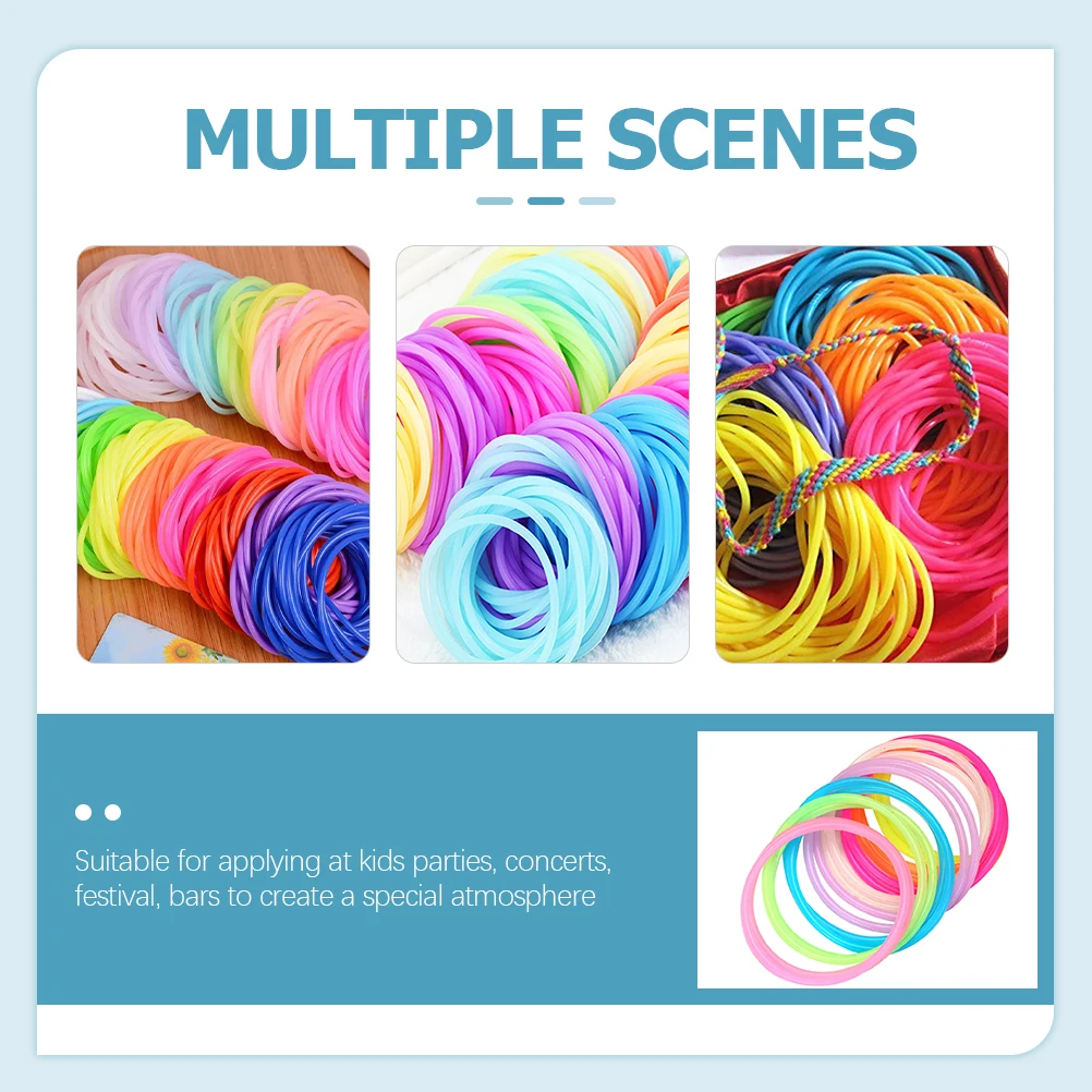 50 pçs brilham no escuro pulseiras de silicone crianças decorações elásticos laços de cabelo pulseiras acessórios de néon concerto festivais barras