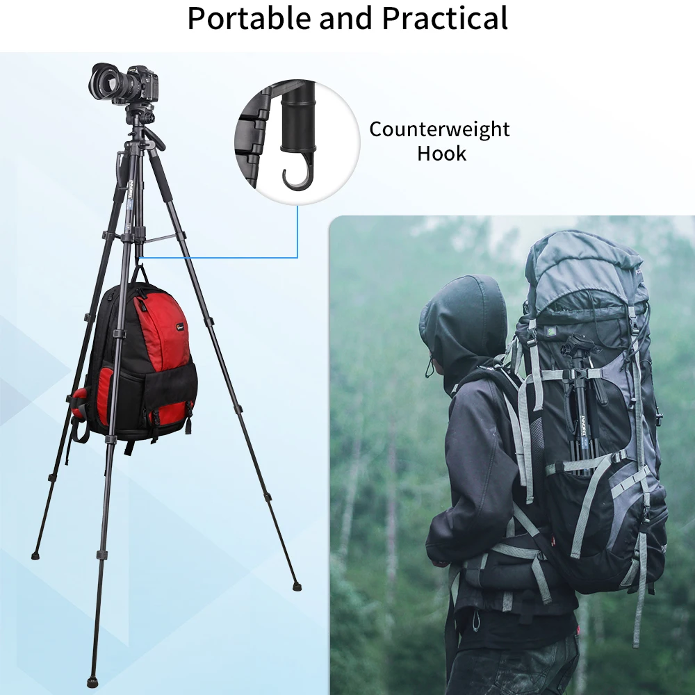 RT20H Horizontal Camera Tripod & Monopod with 360° Head Lightweight Travel Aluminum Professional Tripod Stand for DSlLR Phone