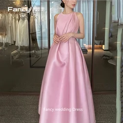 Fancy Korea Blush Pink Korea Evening Dresses Vintage Satin Simple Formal Party Prom Gowns Wedding Photo shoot customized