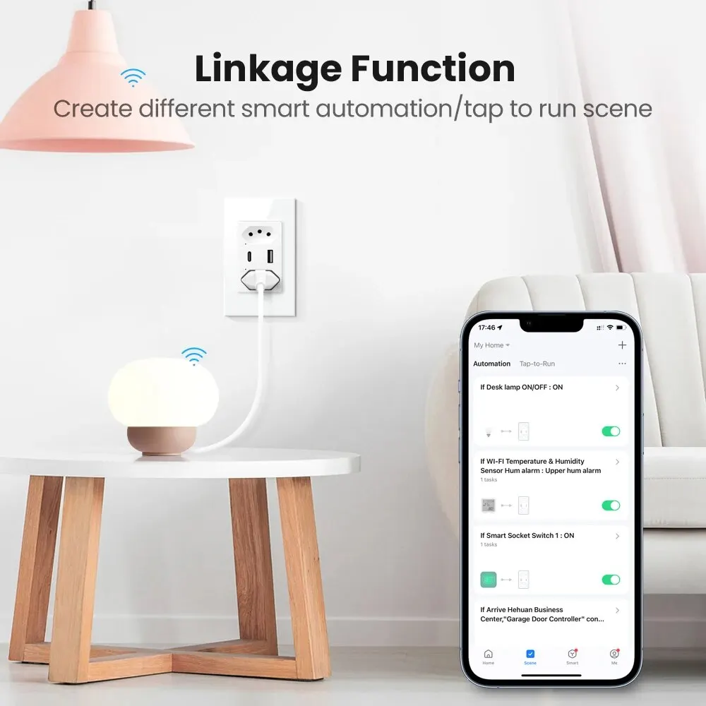 Tuya Brazil WiFi Wall Socket with Type-C USB Port,Smart Life APP Control Smart Plug,Work for Alexa Google Home