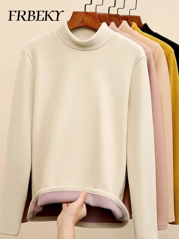 

Autumn Winter Padded Half-high Neck Bottoming Shirt Pure Colour Long-sleeved Fashion Pullover Warm Thick Jumper Sweater Women