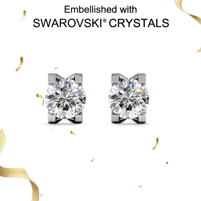 

Daisini 925 Sterling Silver Classic Four-Prong Stud Earrings Embellished Swarovski Crystals for Women Men Stackable Ear Piercing