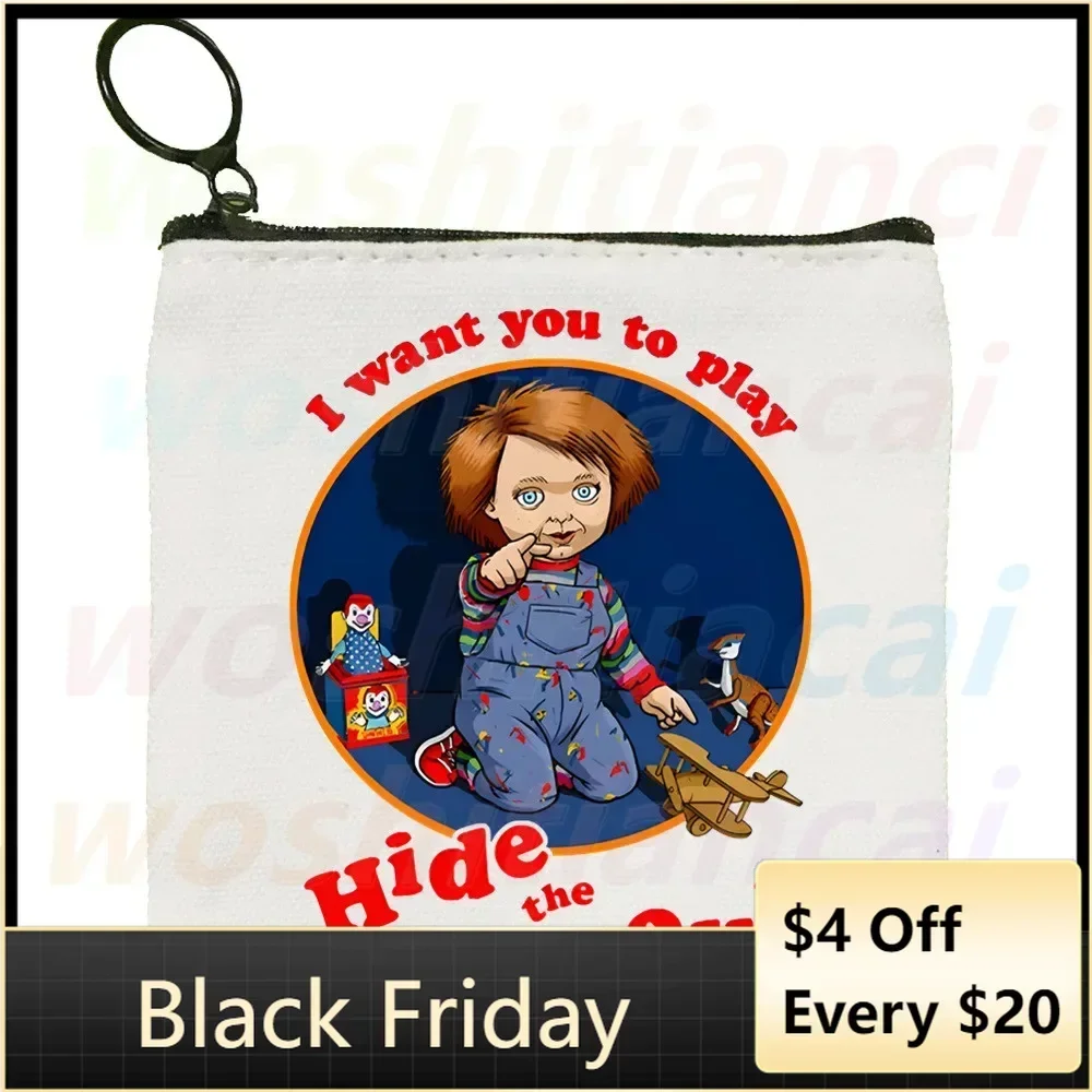 Horror Movie Chucky Small Square Bag Coin Purse Storage Small Card  Key Bag Coin Clutch  Zipper Key Bag