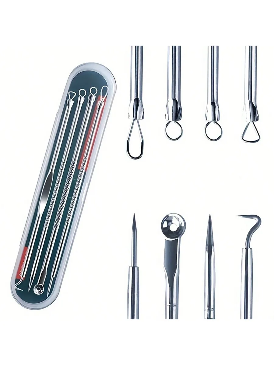 Aguja de acné de acero inoxidable para eliminar puntos negros, eliminar el acné, herramienta para apretar el acné, clip celular, aguja para acné, clip para acné, juego de 4 piezas
