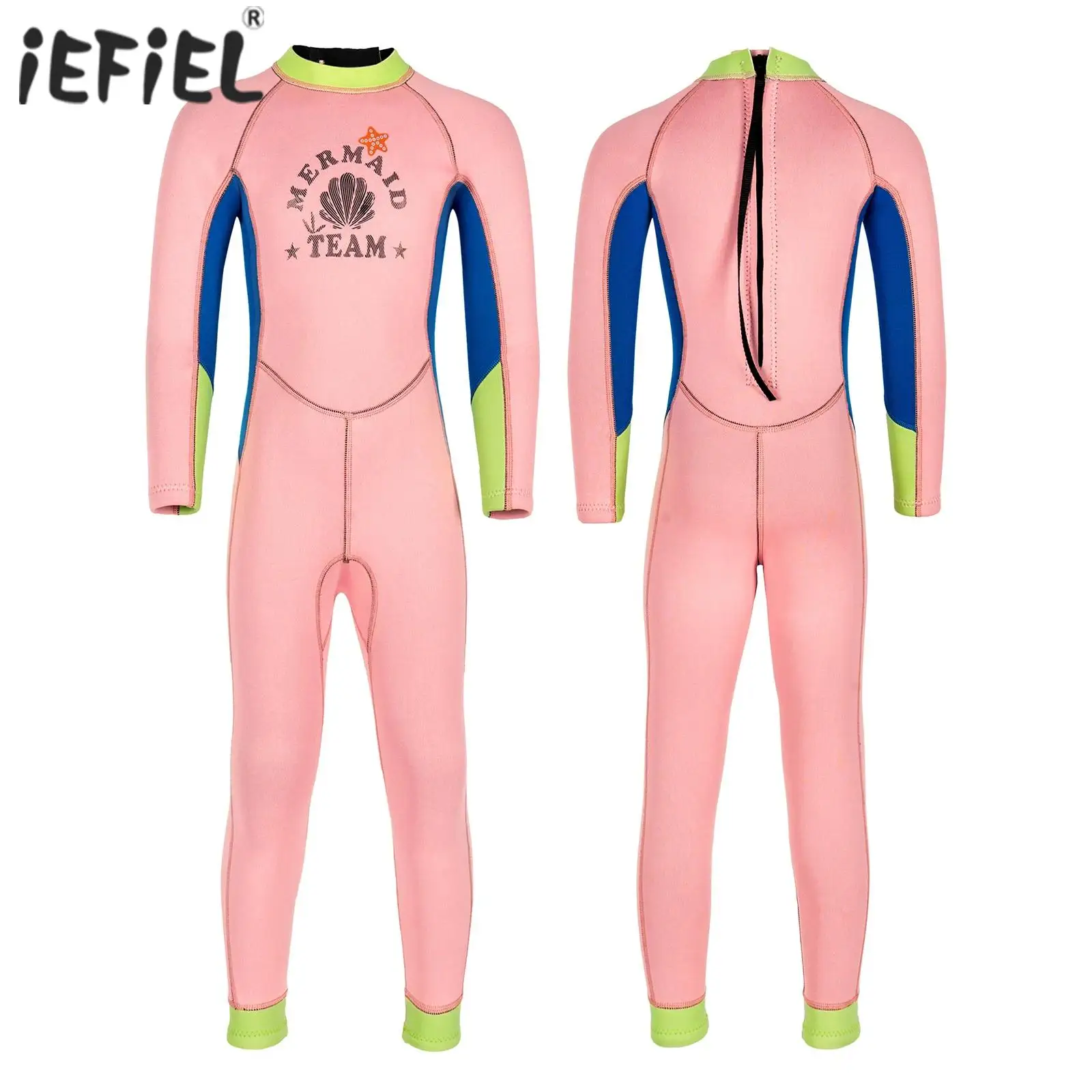 

Kids Girls 2.5mm Neoprene One-piece Swimsuit Long Sleeves Back Zipper Full Wet Suit in Cold Water for Swimming Surfing Diving