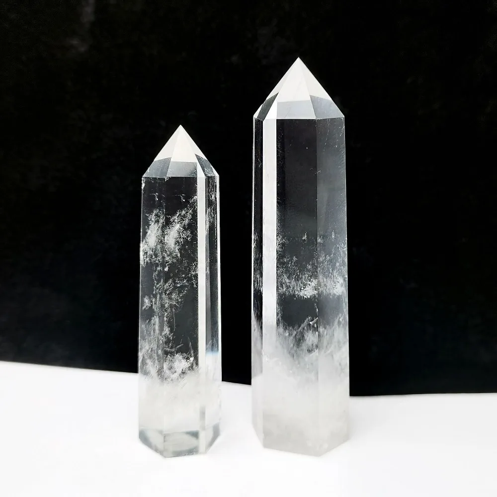

1PC Clear Quartz Crystal Wand Obelisk Polished 6 Faceted Reiki Healing Crystals Energy Tower Chakra Meditation Home Decor