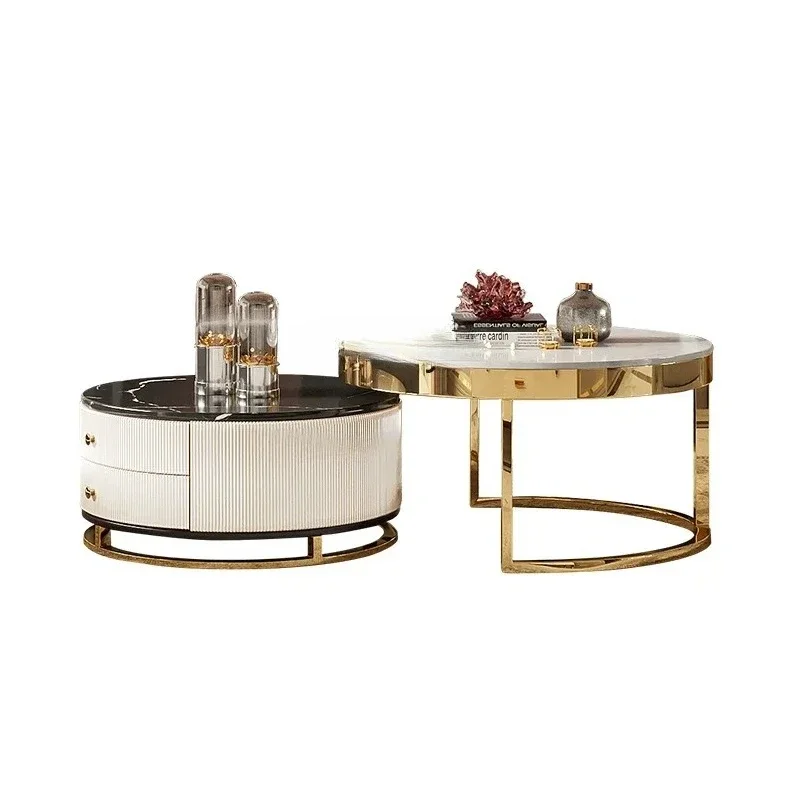 

A15 Round Light Luxury Coffee Table TV Cabinet Combination Simple Modern Nordic Living Room Small Apartment Home Marble Tea Tabl